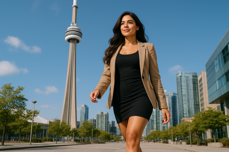 20250715 1720 confident woman by cn tower simple compose 01k07z9ctressb7vsbdd62aaky.png