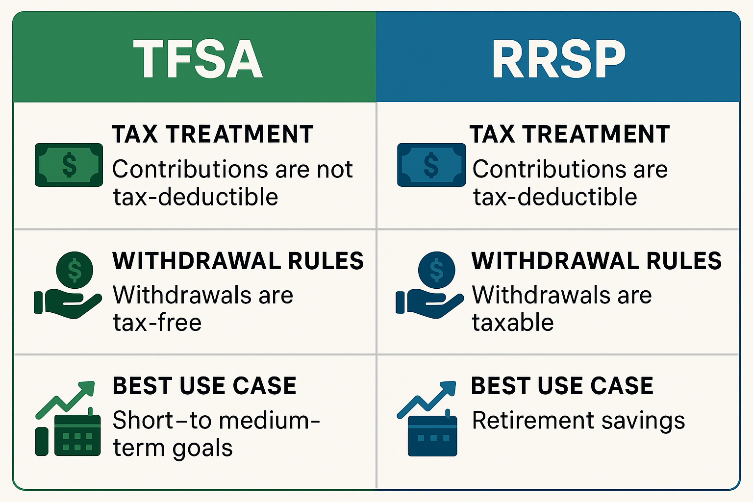 Comparison chart: TFSA vs RRSP